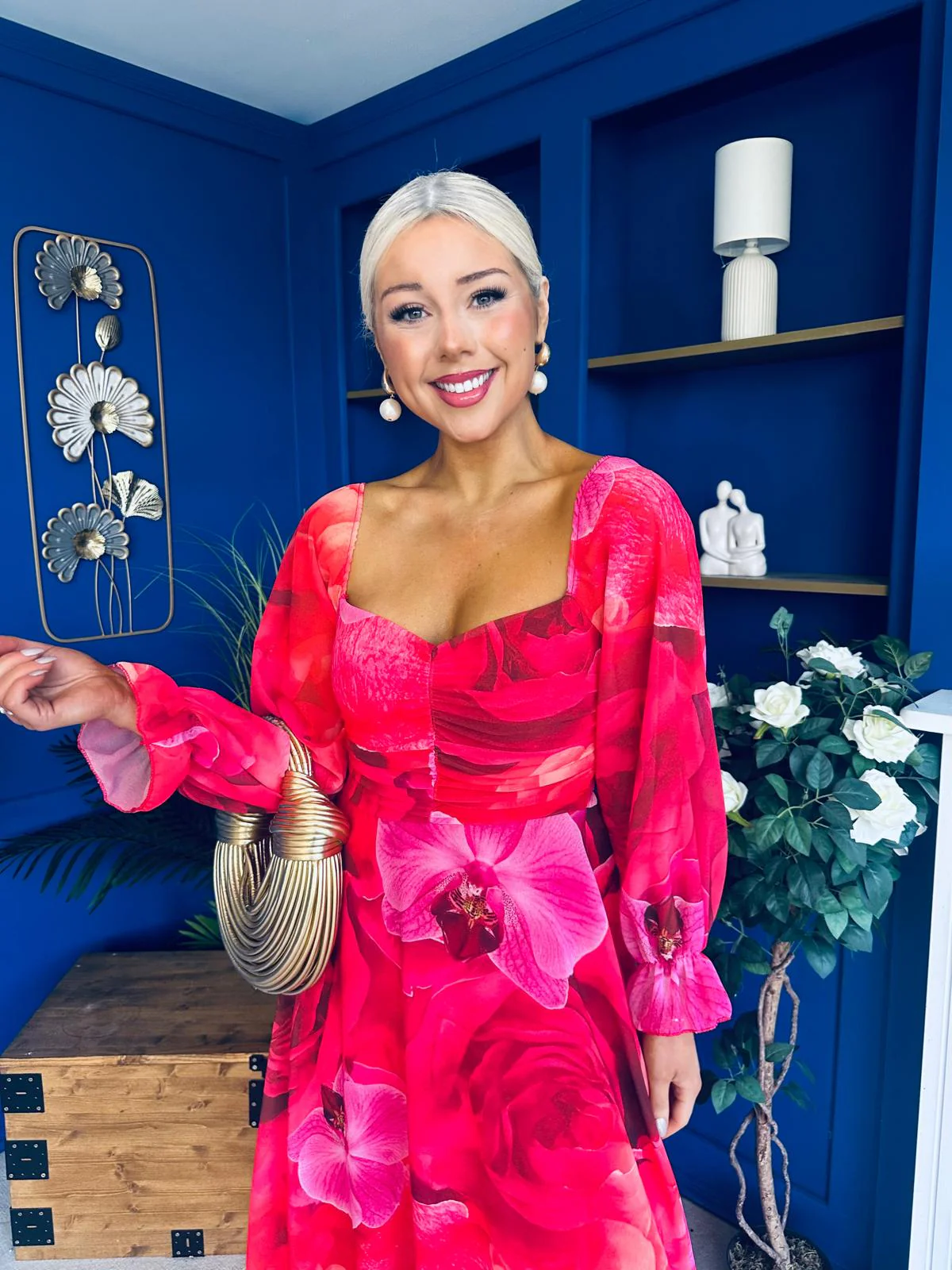 Ailbhe Detailed Midi Dress Floral Red - Image 3