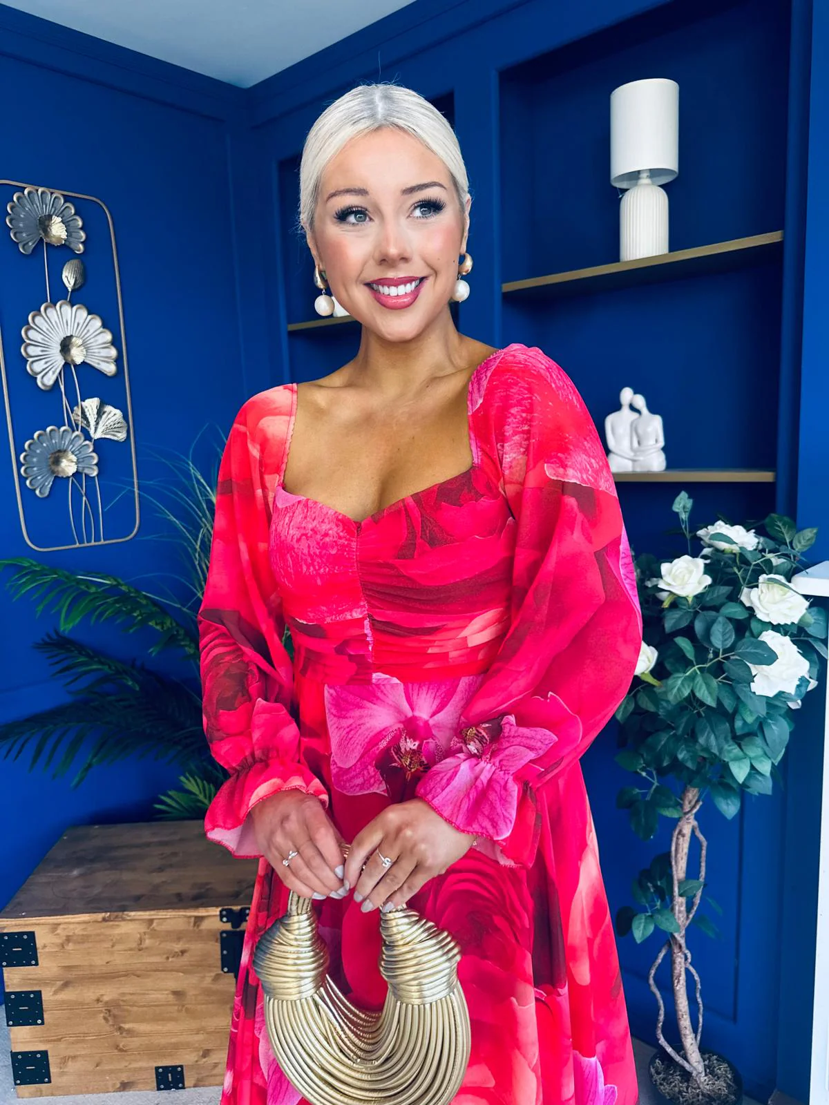 Ailbhe Detailed Midi Dress Floral Red - Image 5