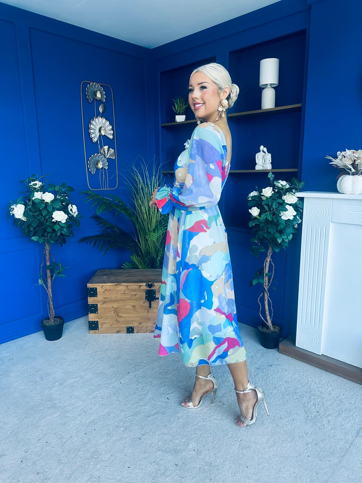 Ailbhe Detailed Midi Dress Geo Blue - Image 10