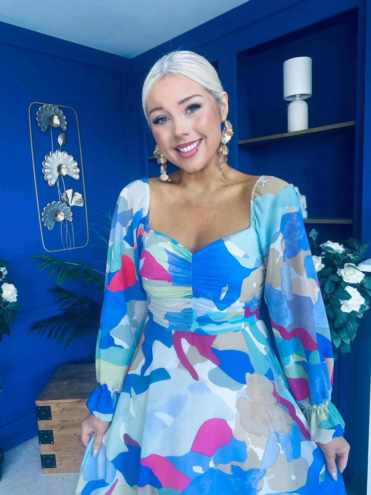 Ailbhe Detailed Midi Dress Geo Blue - Image 3