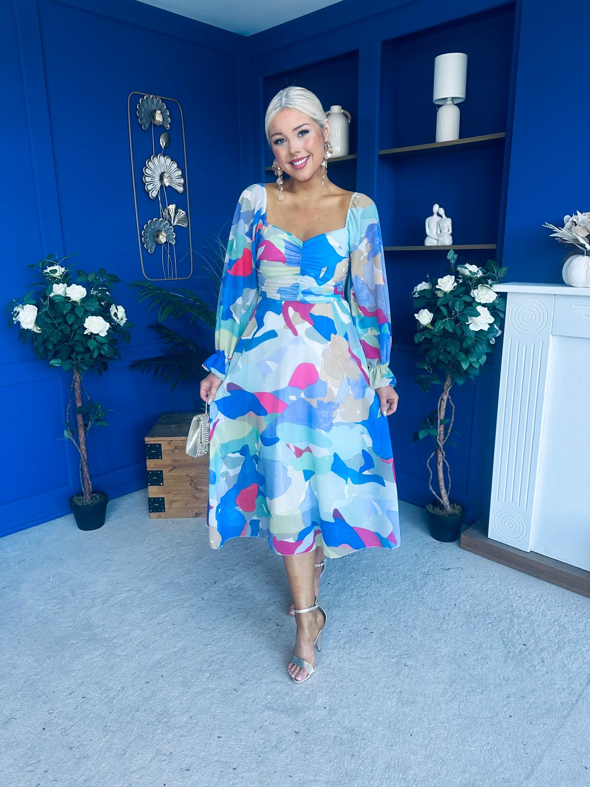 Ailbhe Detailed Midi Dress Geo Blue - Image 4