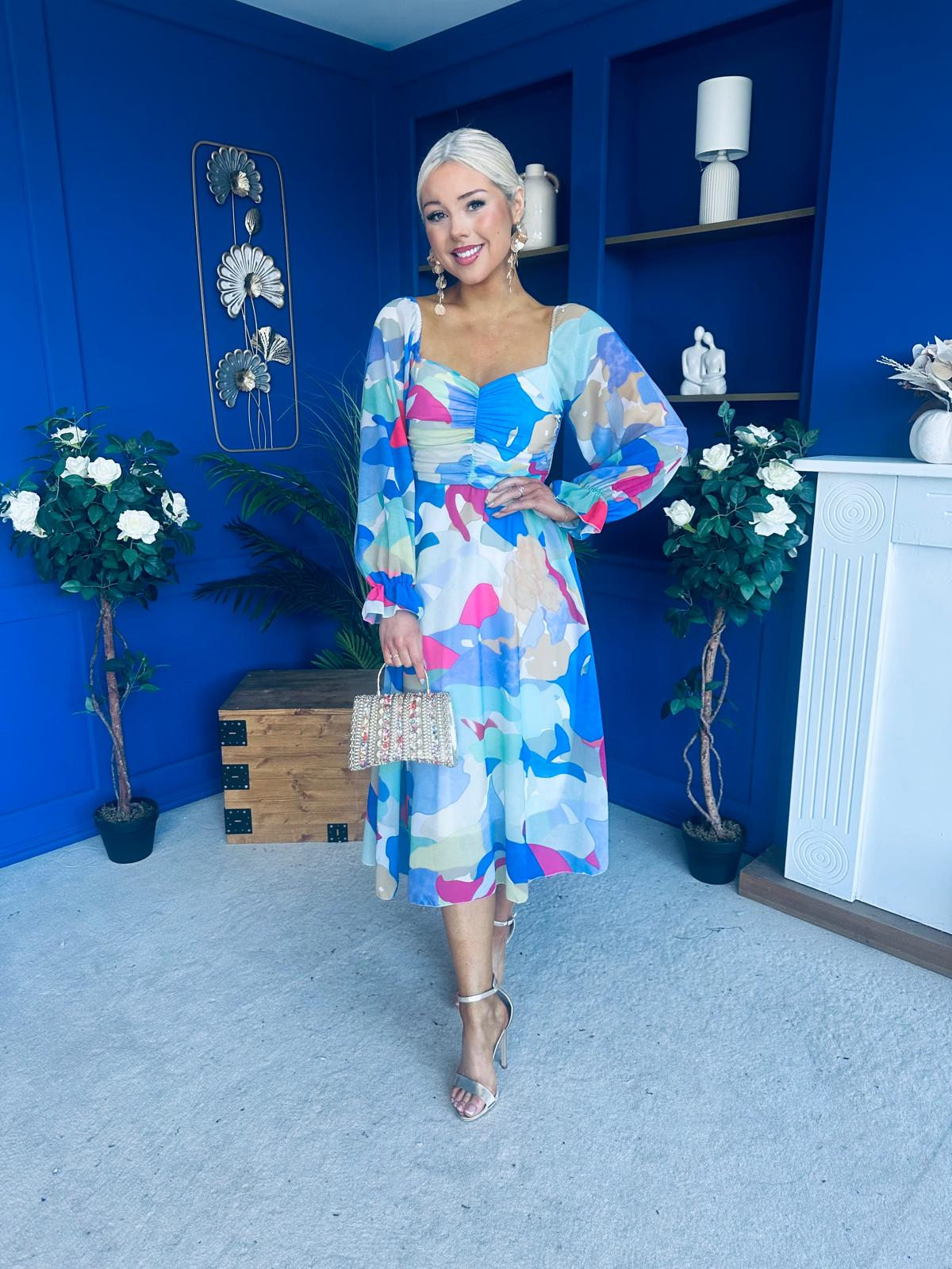 Ailbhe Detailed Midi Dress Geo Blue - Image 5