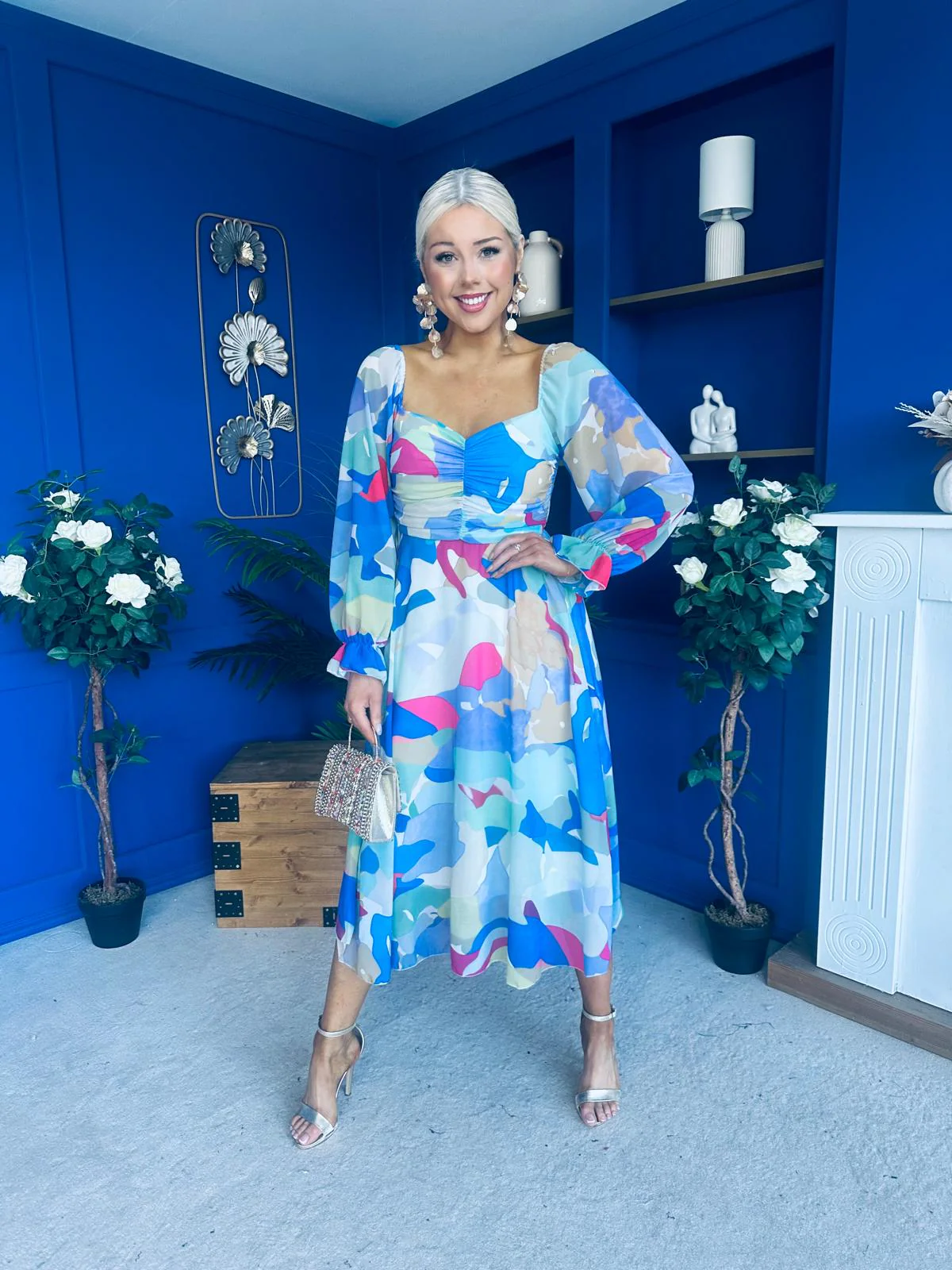 Ailbhe Detailed Midi Dress Geo Blue - Image 6