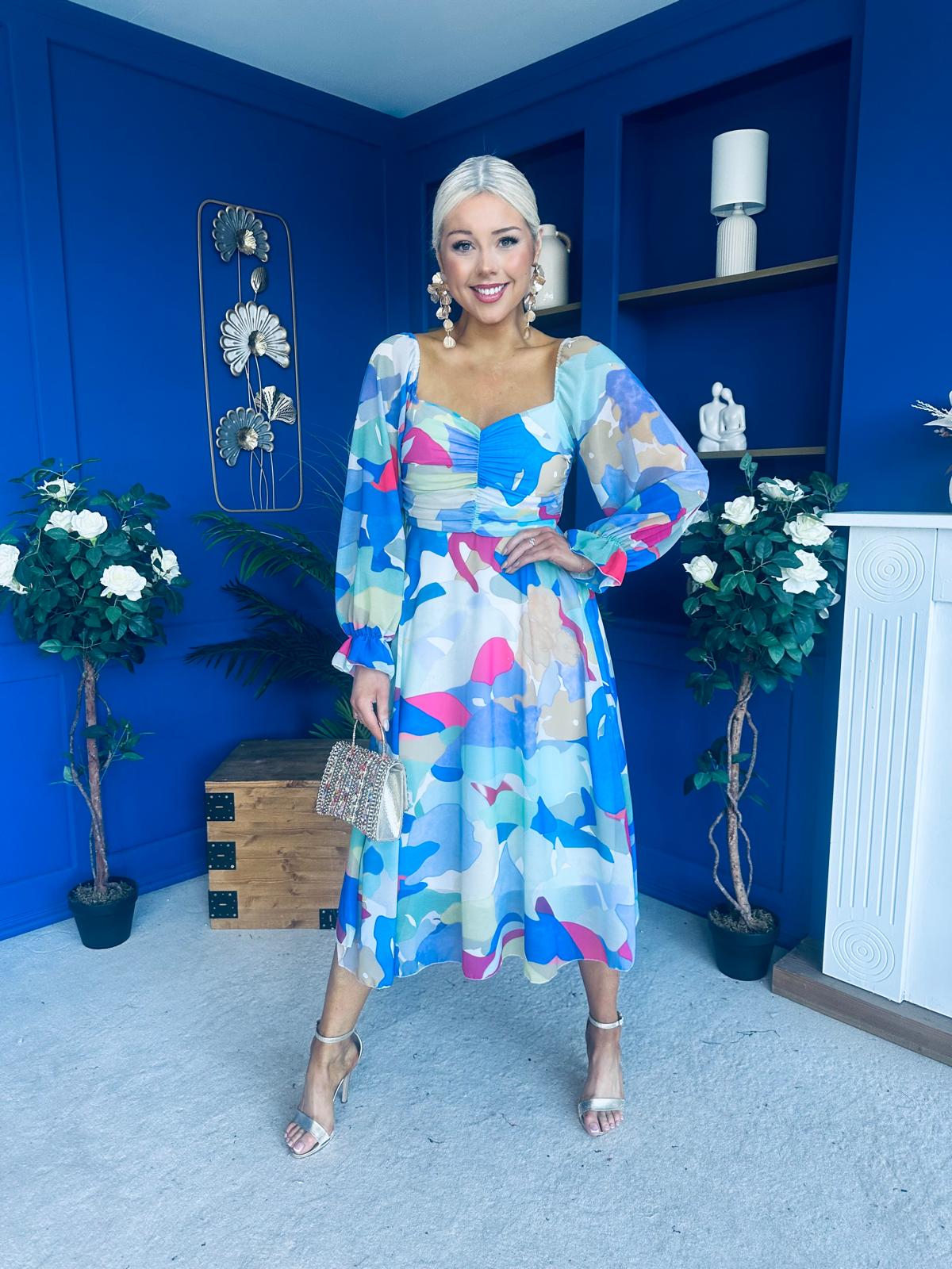 Ailbhe Detailed Midi Dress Geo Blue - Image 7