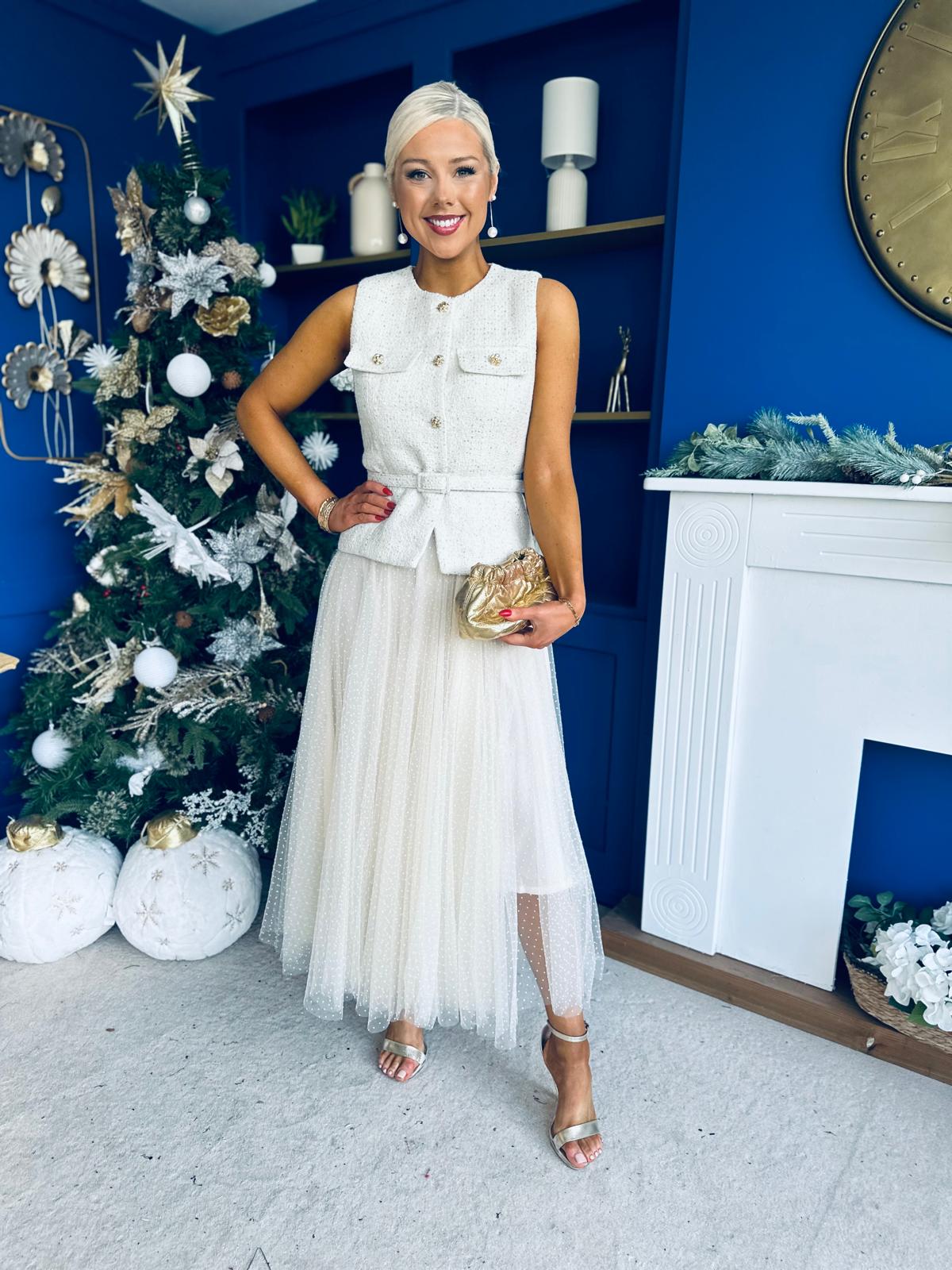 Alannah Detailed Tulle Skirt Cream - Image 4