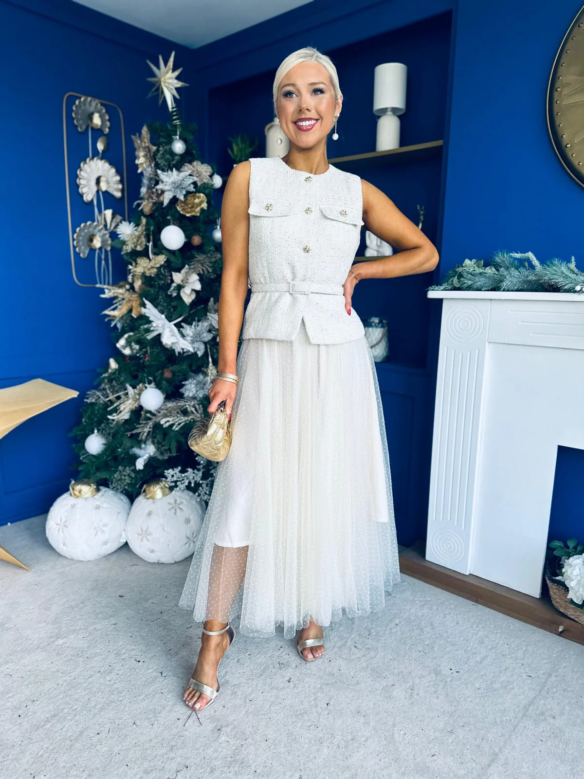 Alannah Detailed Tulle Skirt Cream - Image 5