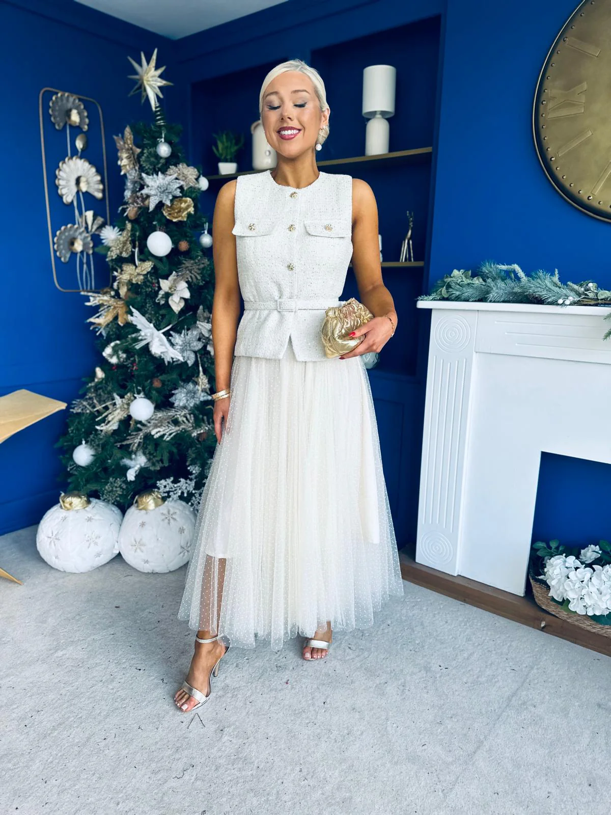 Alannah Detailed Tulle Skirt Cream - Image 6