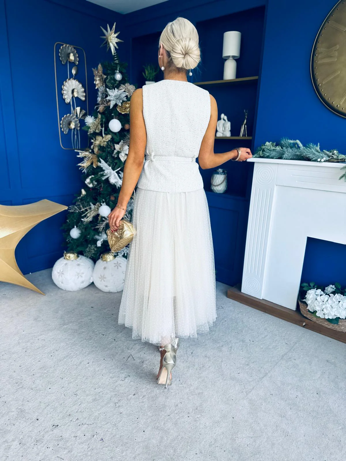 Alannah Detailed Tulle Skirt Cream - Image 8