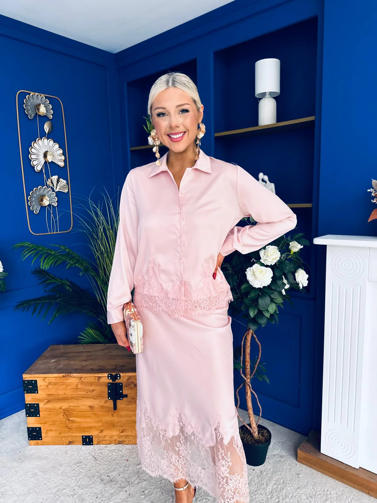 Bonnie Lace Detail Shirt & Skirt Set Blush - Image 3