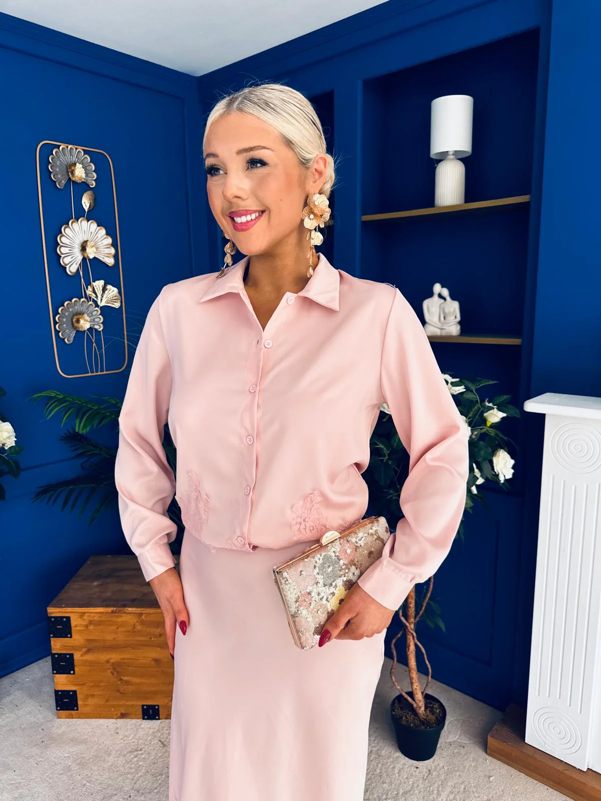 Bonnie Lace Detail Shirt & Skirt Set Blush - Image 6