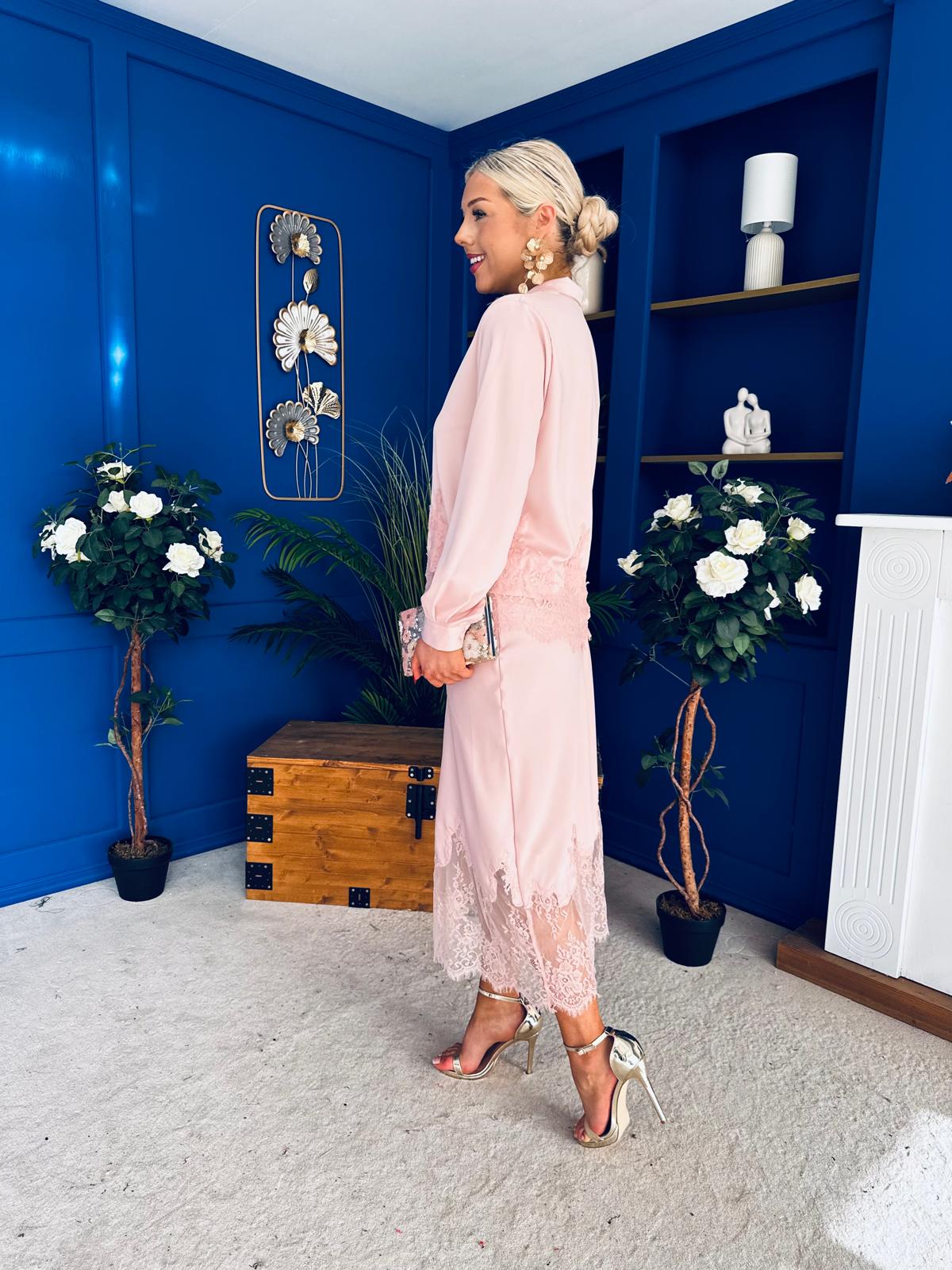 Bonnie Lace Detail Shirt & Skirt Set Blush - Image 7