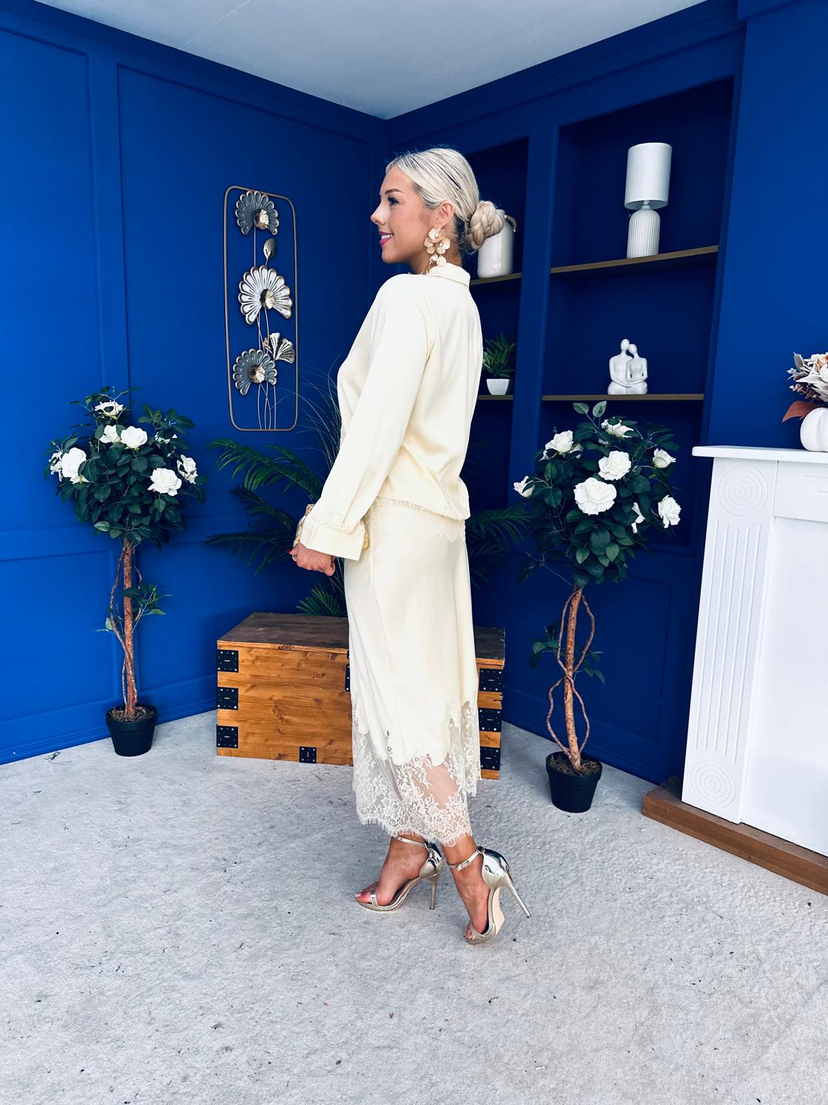 Bonnie Lace Detail Shirt & Skirt Set Yellow - Image 10