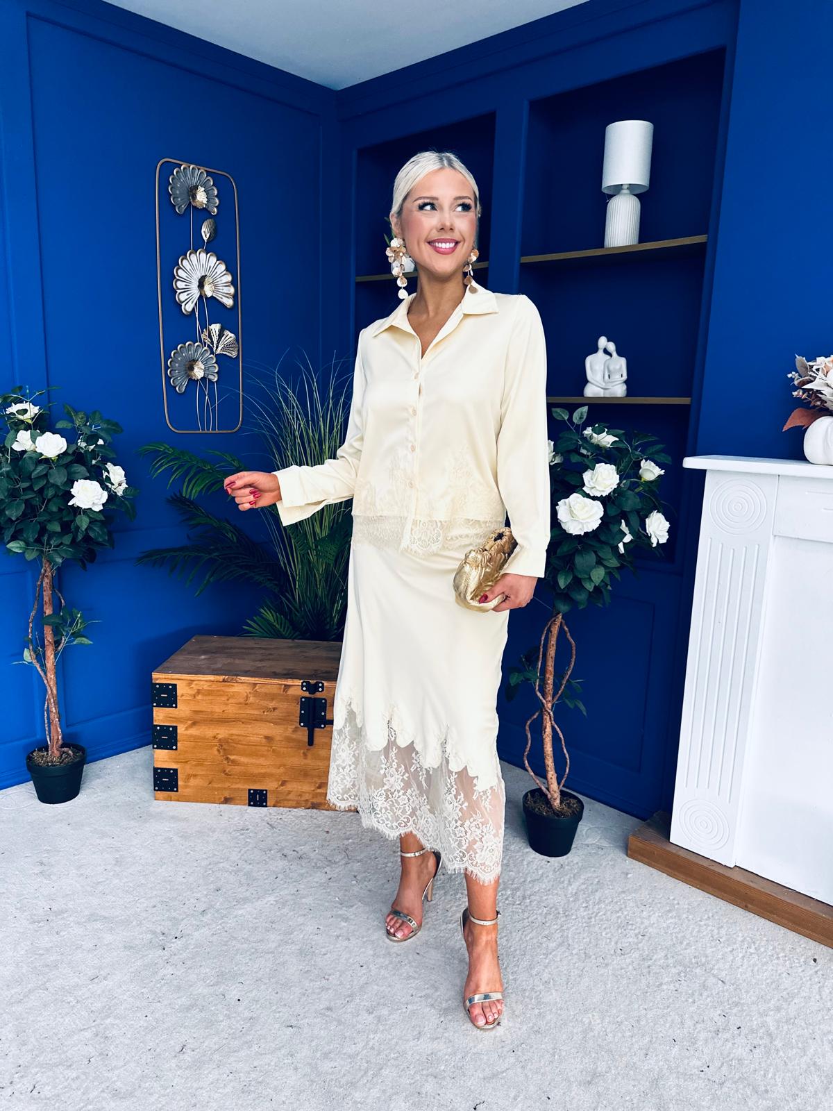 Bonnie Lace Detail Shirt & Skirt Set Yellow - Image 4