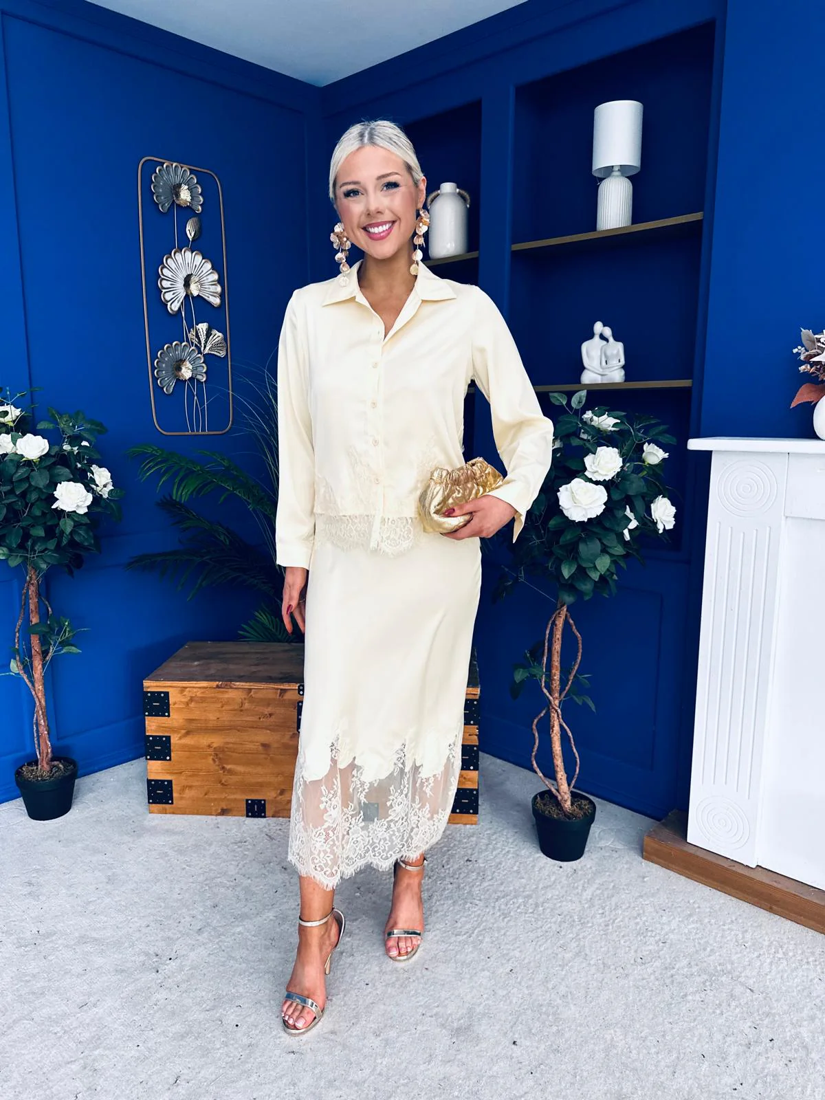 Bonnie Lace Detail Shirt & Skirt Set Yellow - Image 6