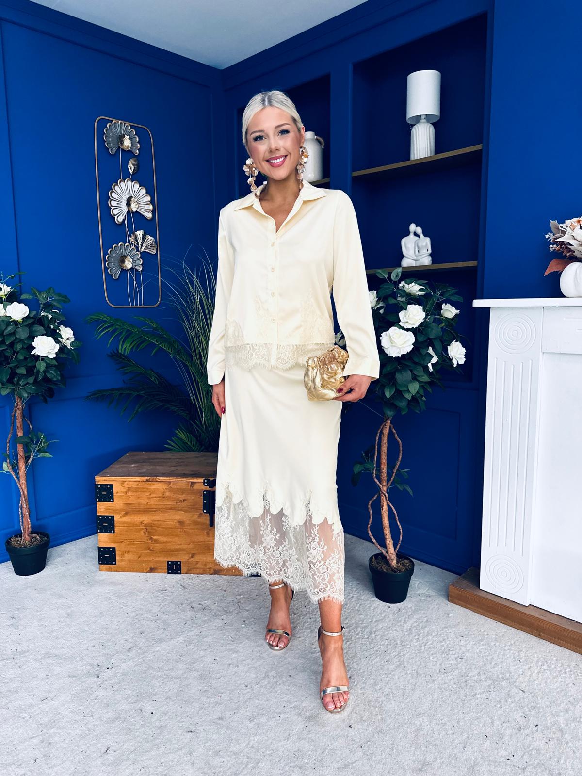 Bonnie Lace Detail Shirt & Skirt Set Yellow - Image 8