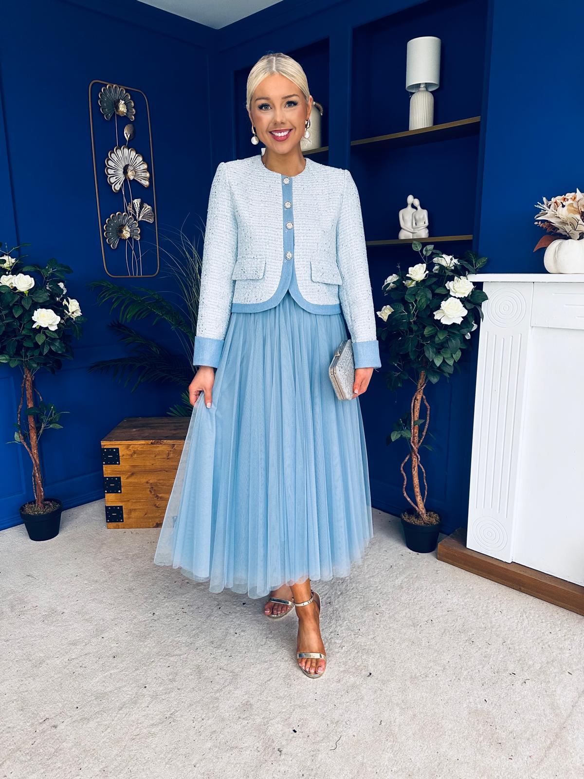 Celine Detailed Tulle Skirt Blue - Image 3