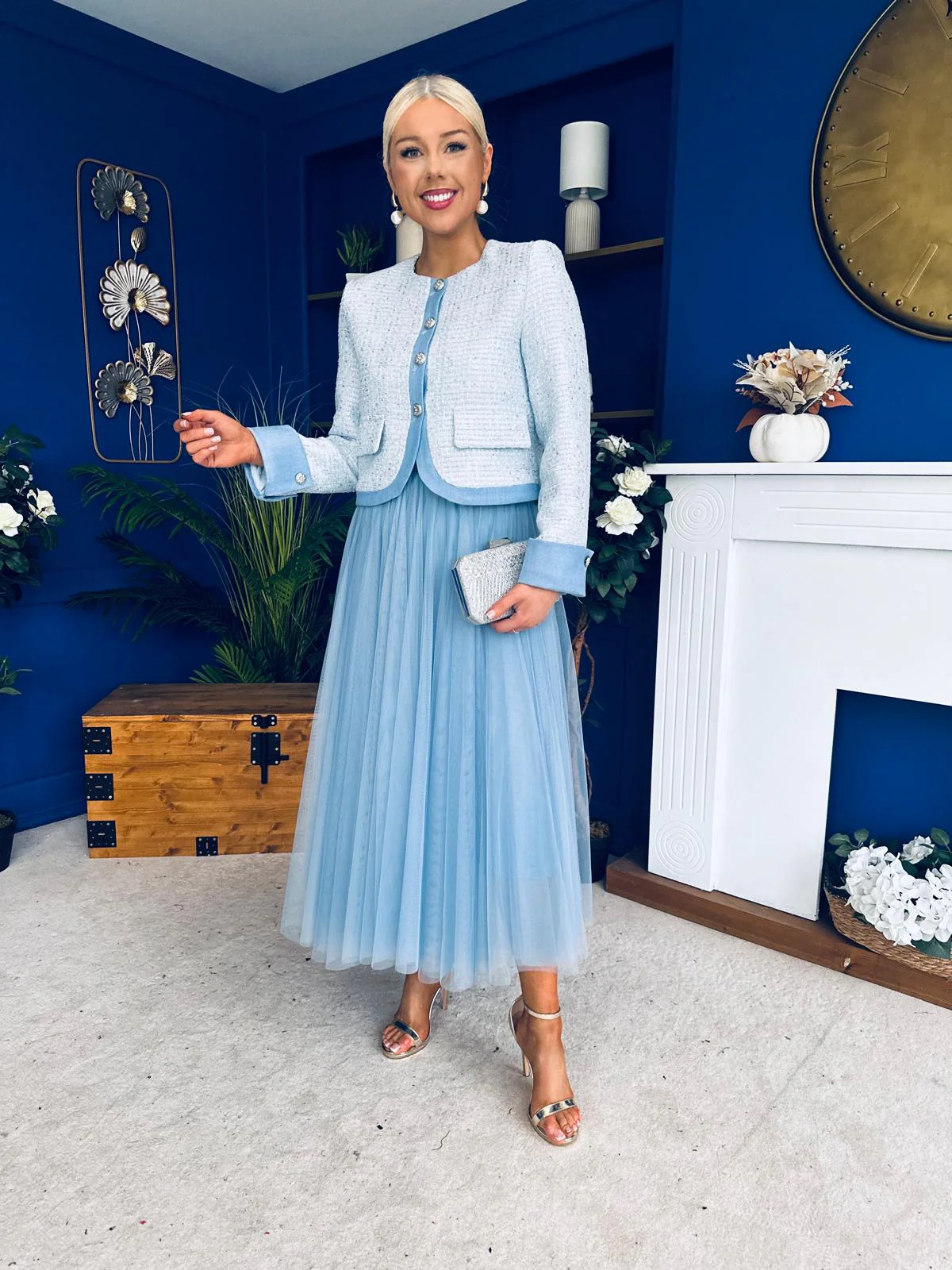 Celine Detailed Tulle Skirt Blue - Image 4