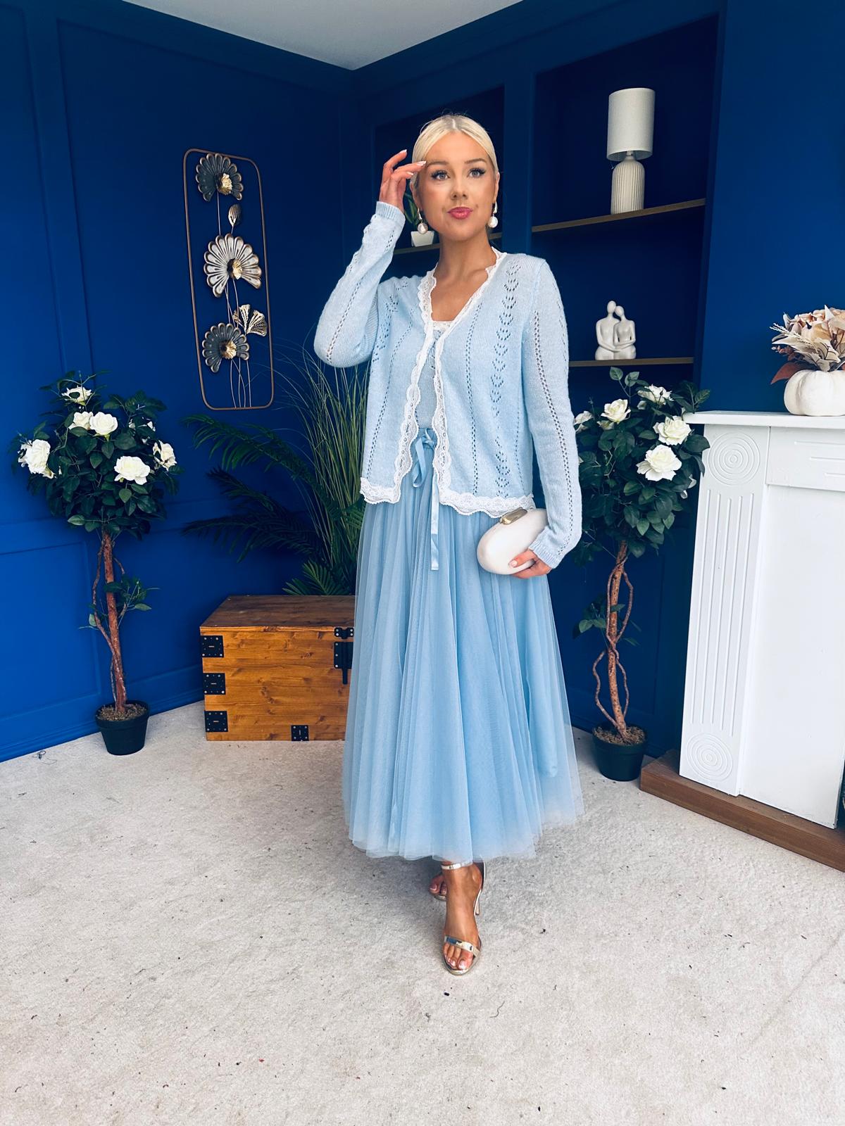 Celine Detailed Tulle Skirt Blue - Image 5