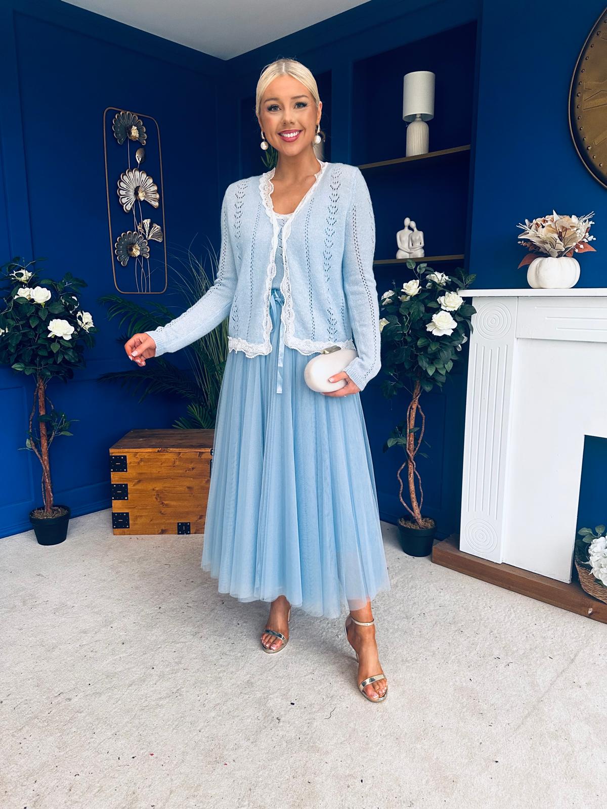 Celine Detailed Tulle Skirt Blue - Image 6