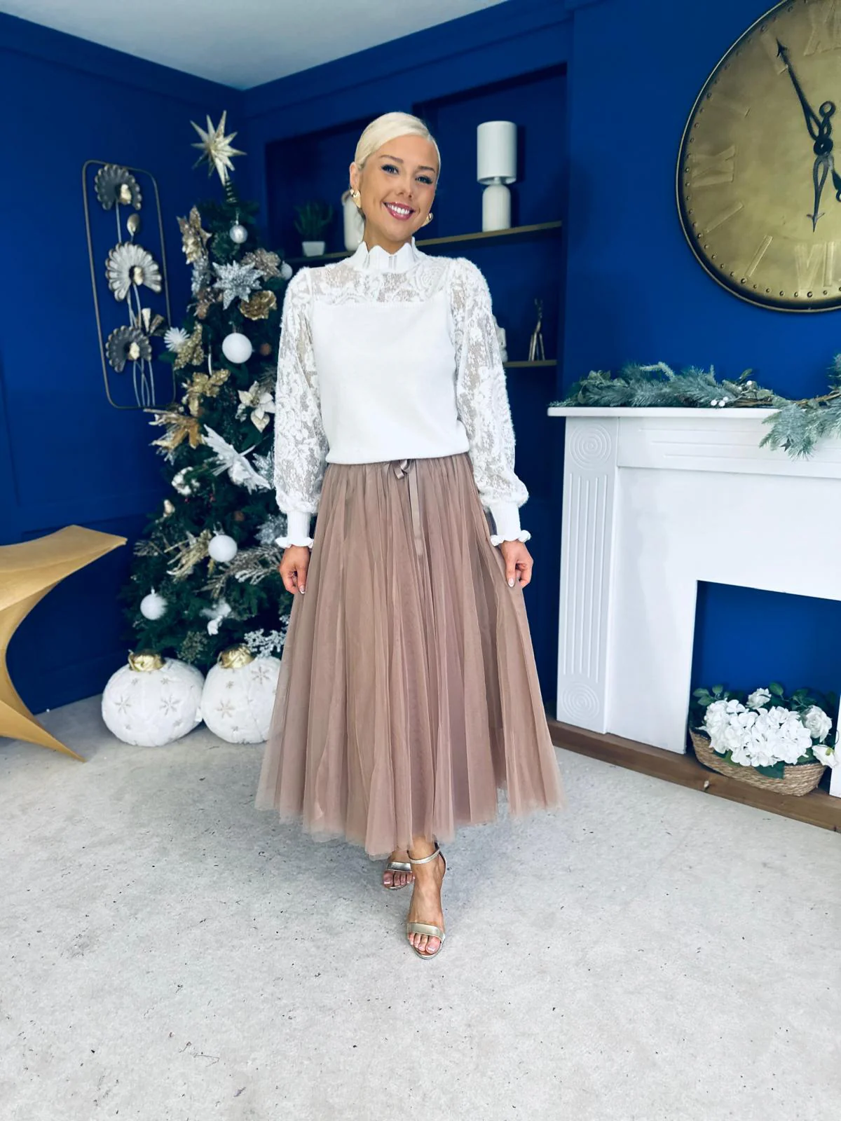 Celine Detailed Tulle Skirt Mocha - Image 3