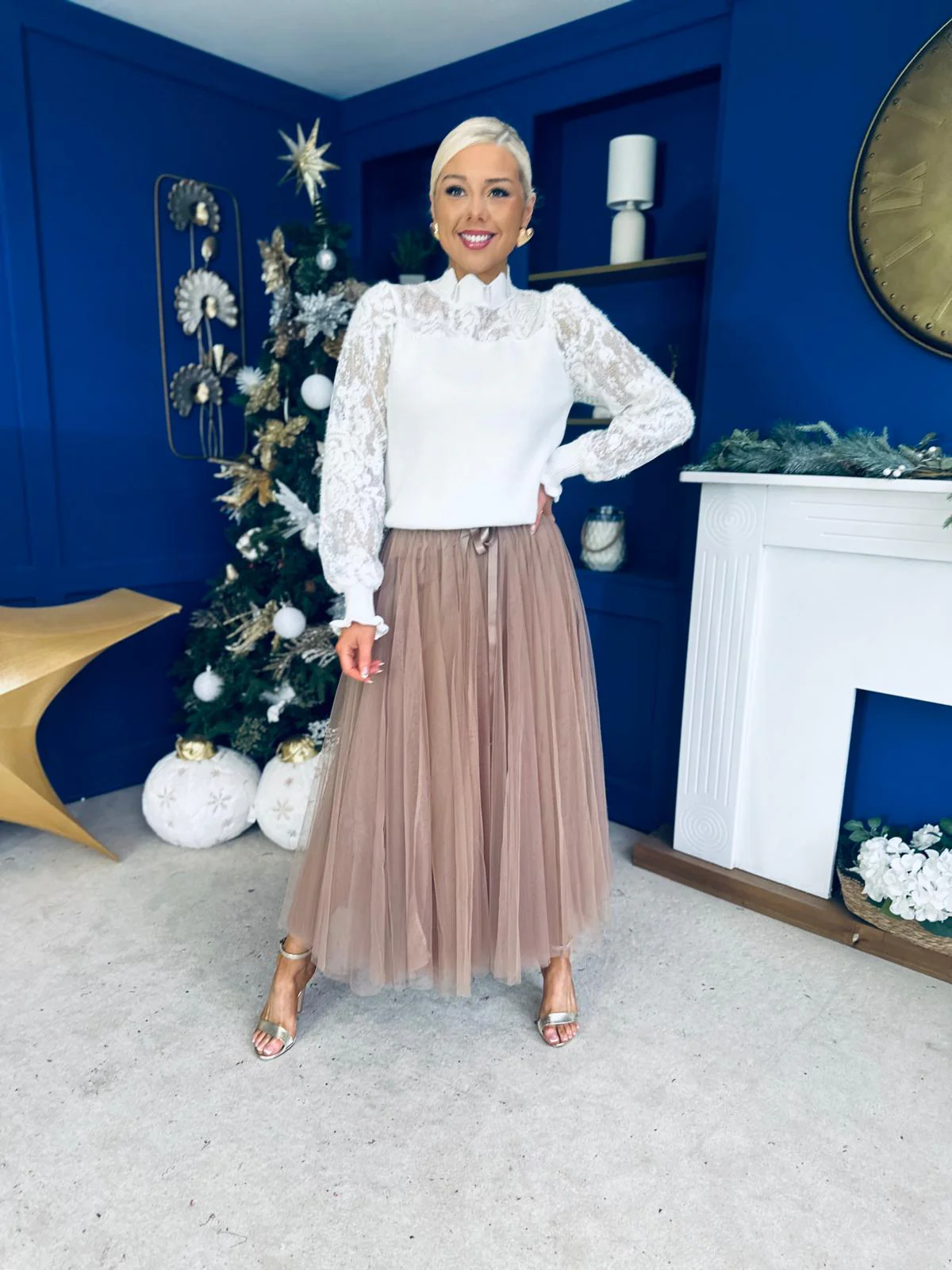 Celine Detailed Tulle Skirt Mocha - Image 4