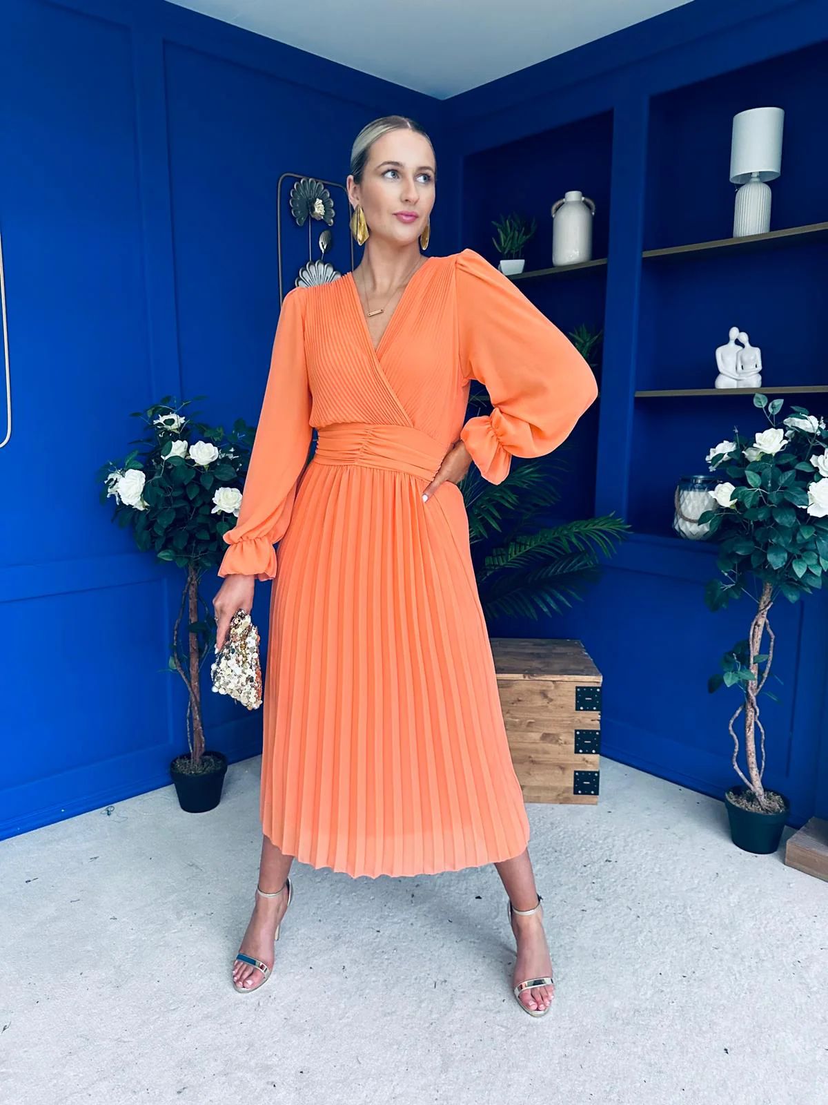 Clodagh Pleat Detailed Midi Dress Amber - Image 4