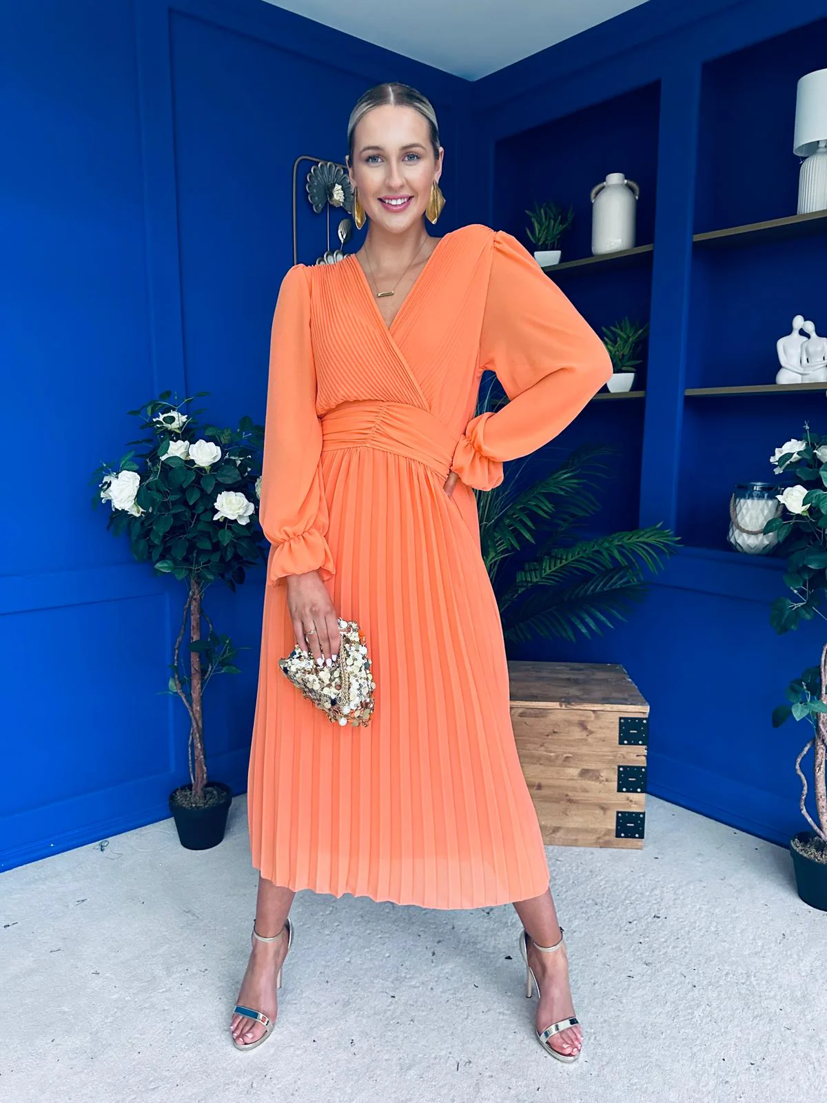 Clodagh Pleat Detailed Midi Dress Amber - Image 5