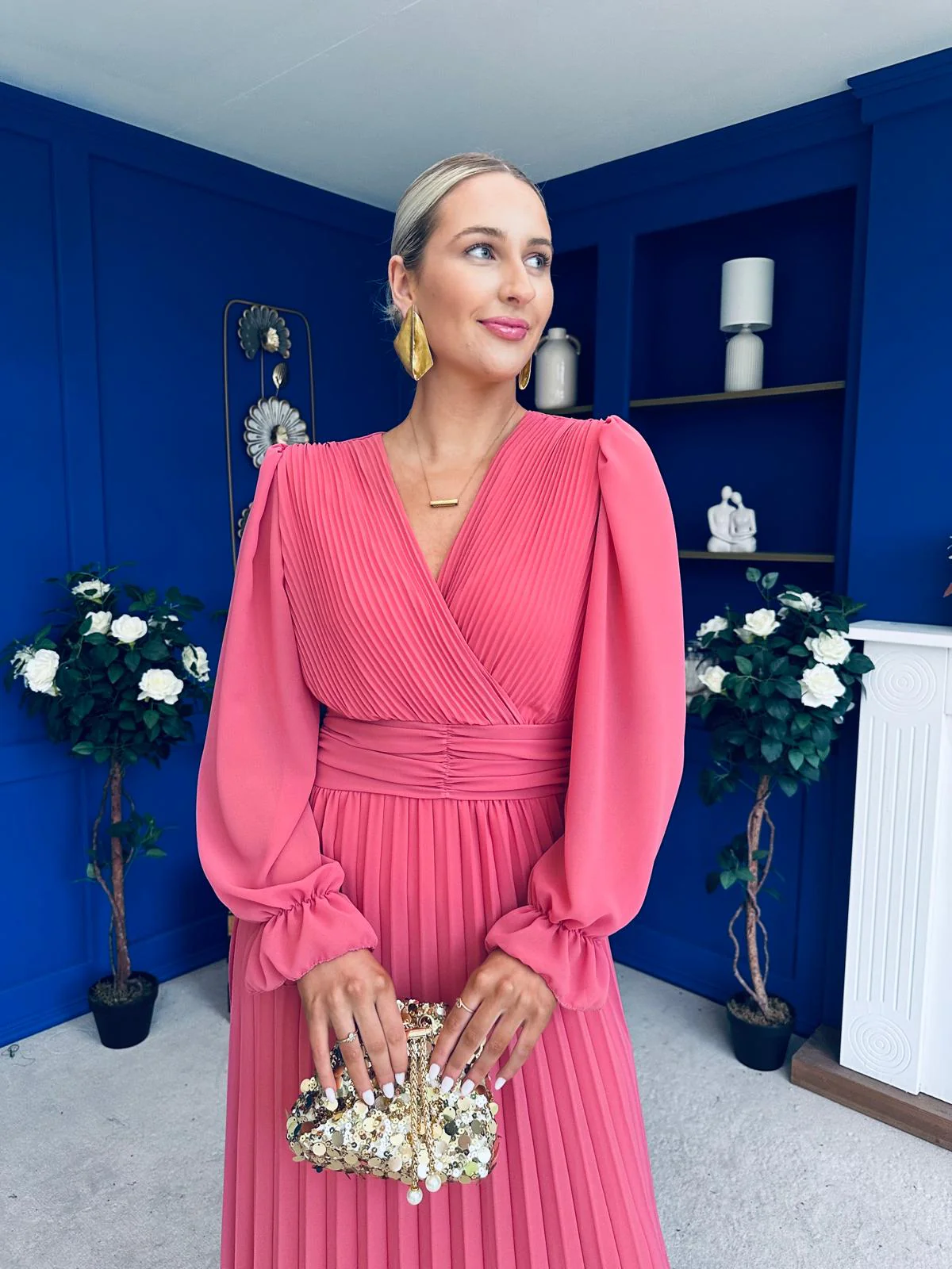 Clodagh Pleat Detailed Midi Dress Mauve - Image 12