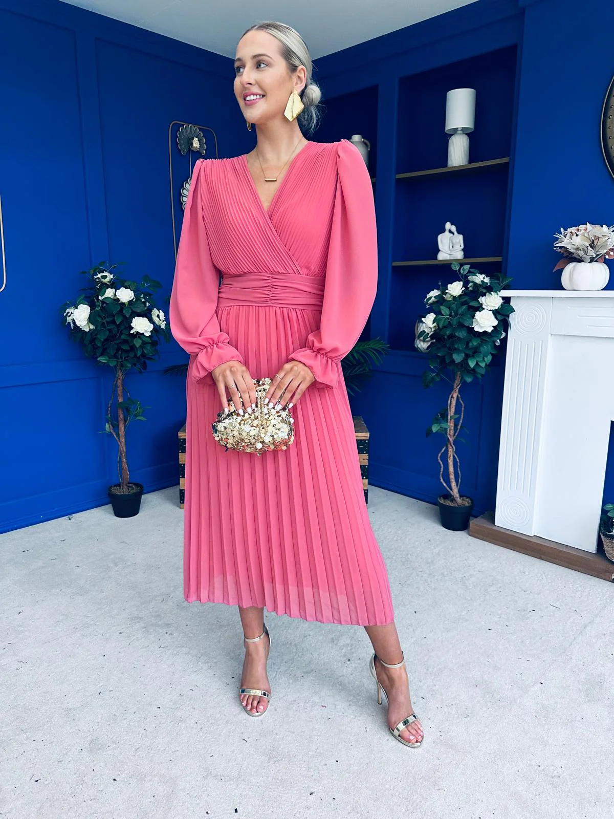 Clodagh Pleat Detailed Midi Dress Mauve - Image 13