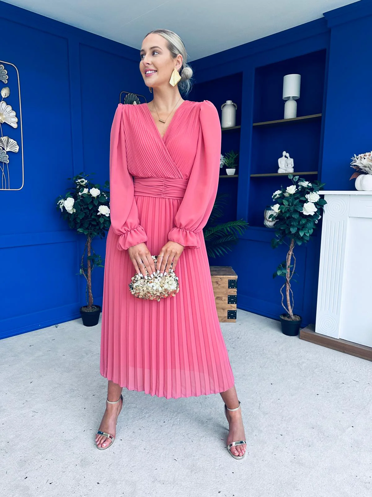 Clodagh Pleat Detailed Midi Dress Mauve - Image 5