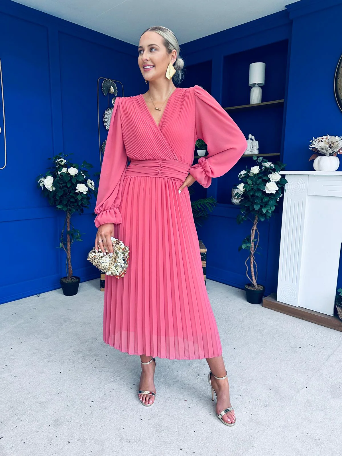 Clodagh Pleat Detailed Midi Dress Mauve - Image 8