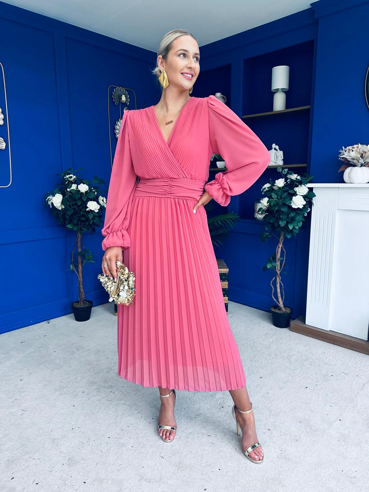 Clodagh Pleat Detailed Midi Dress Mauve - Image 9