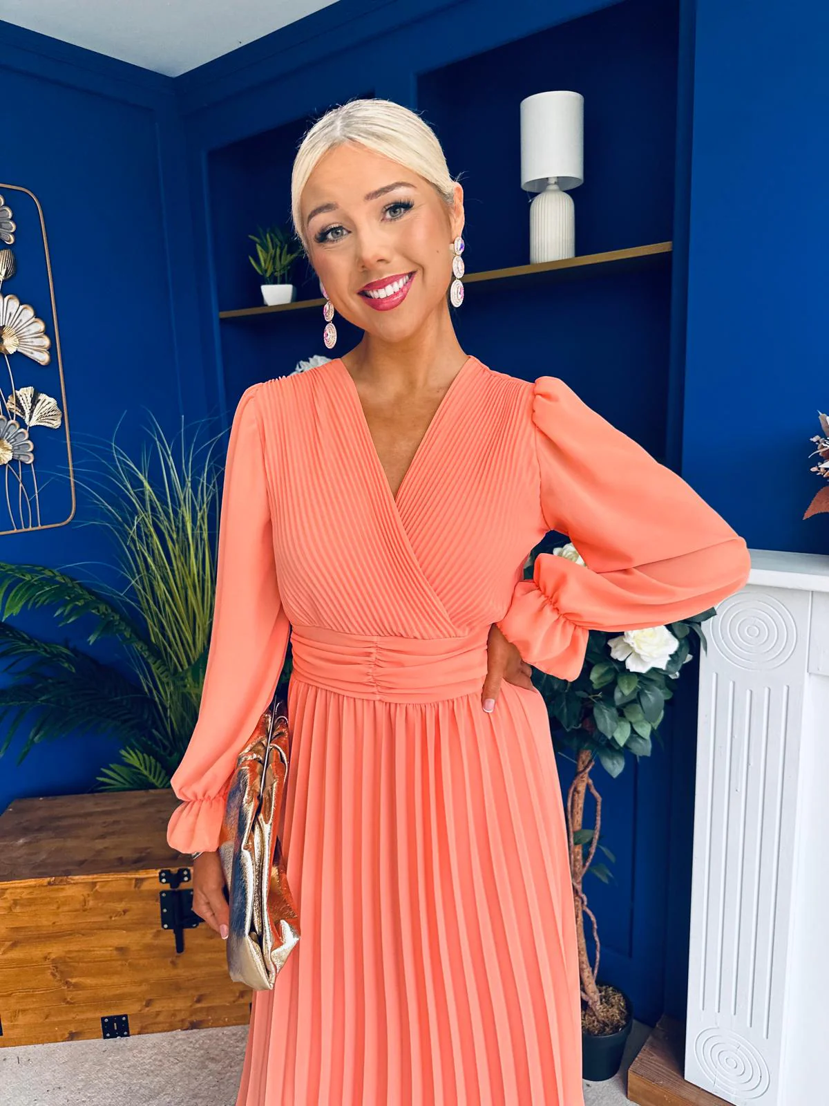 Clodagh Pleat Detailed Midi Dress Peach - Image 6