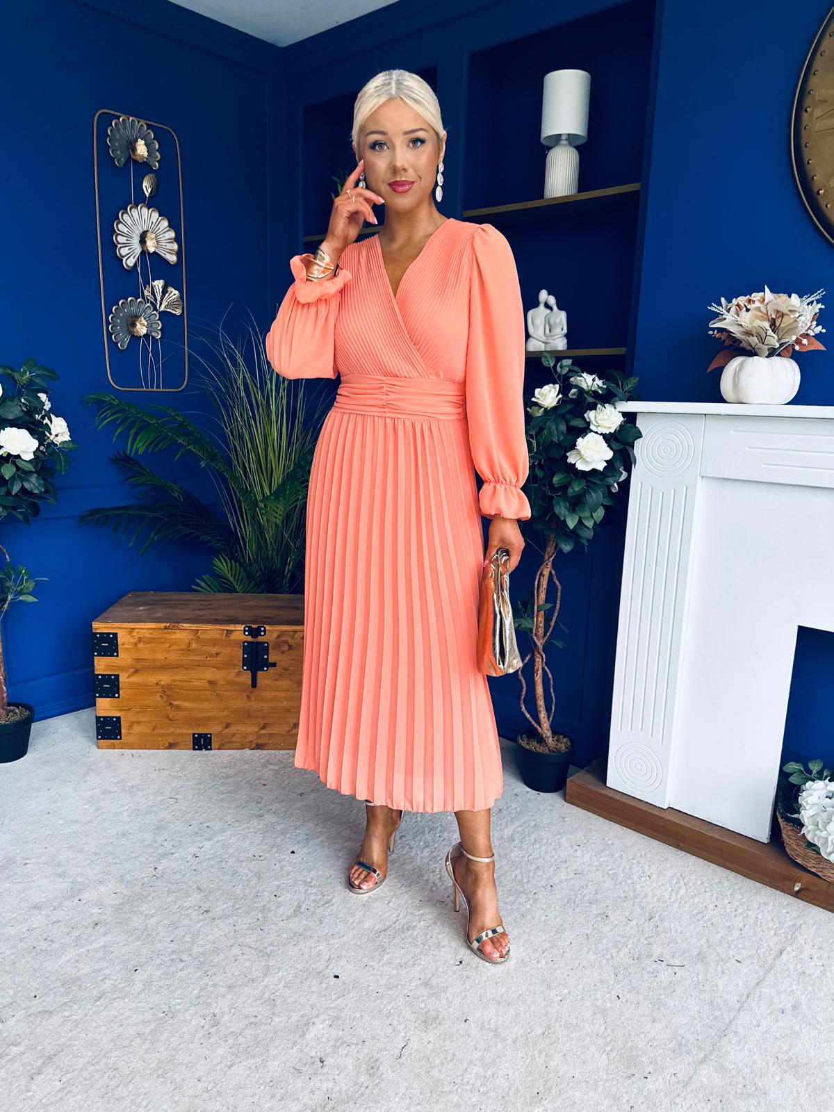 Clodagh Pleat Detailed Midi Dress Peach - Image 7