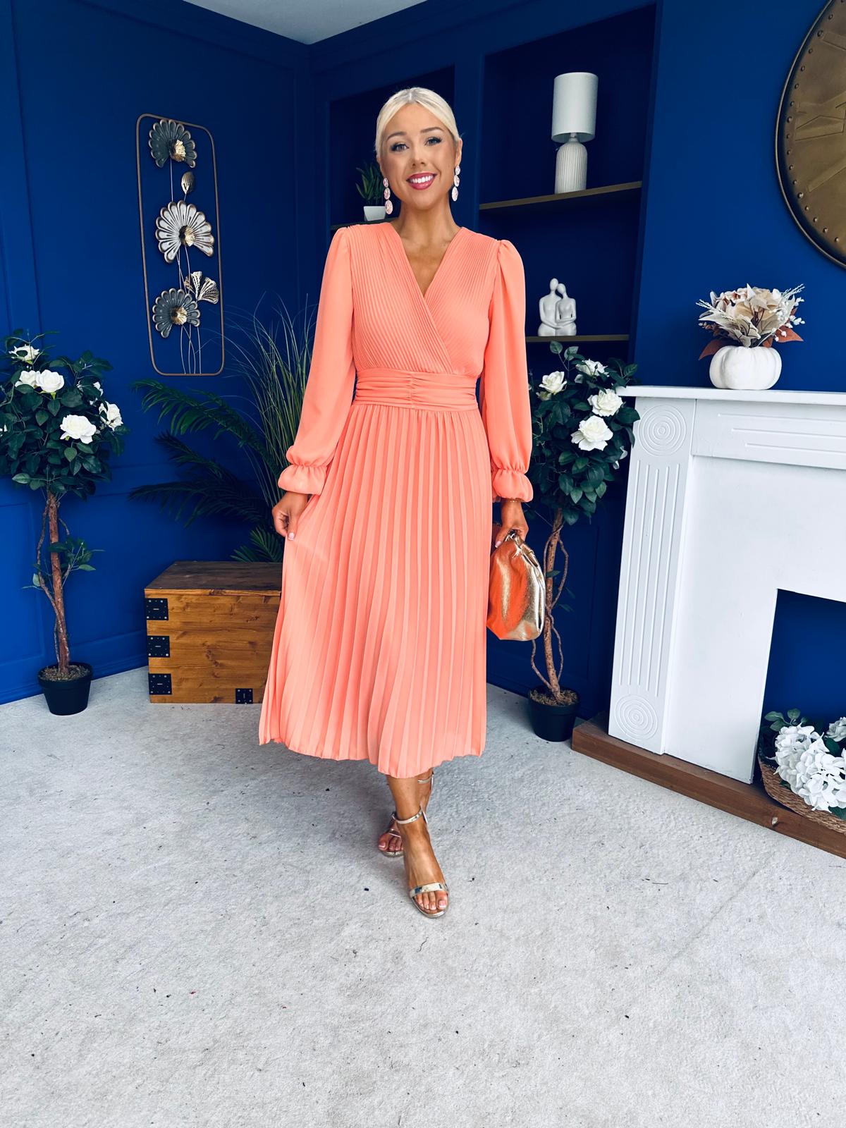 Clodagh Pleat Detailed Midi Dress Peach - Image 9