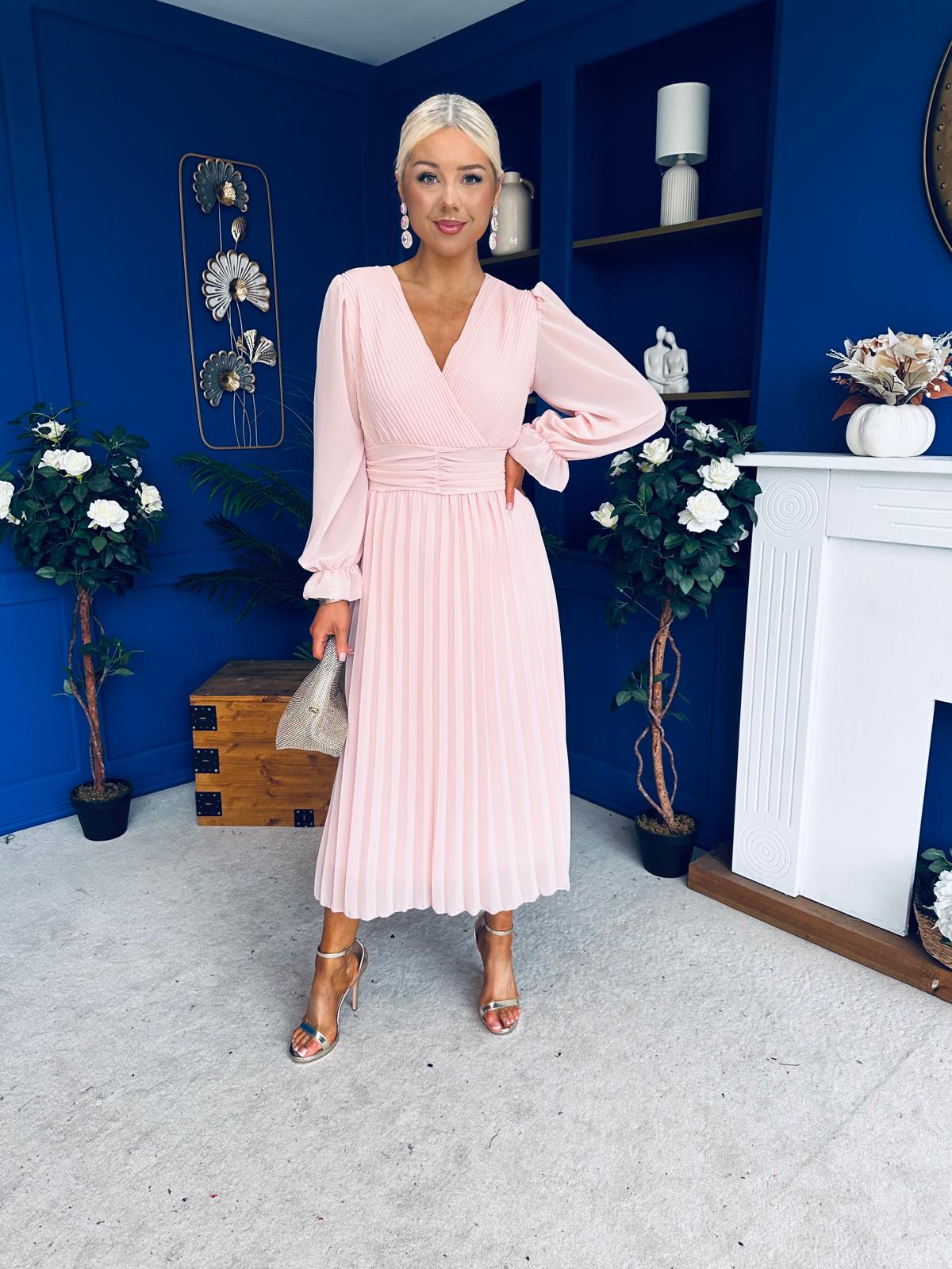 Clodagh Pleat Detailed Midi Dress Pwr Pink - Image 10