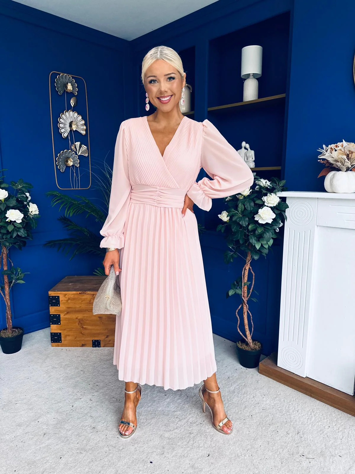 Clodagh Pleat Detailed Midi Dress Pwr Pink - Image 9