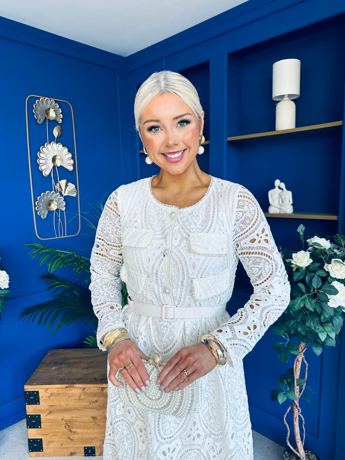 Dani Crochet Detail Occasion Dress Cream - Image 4