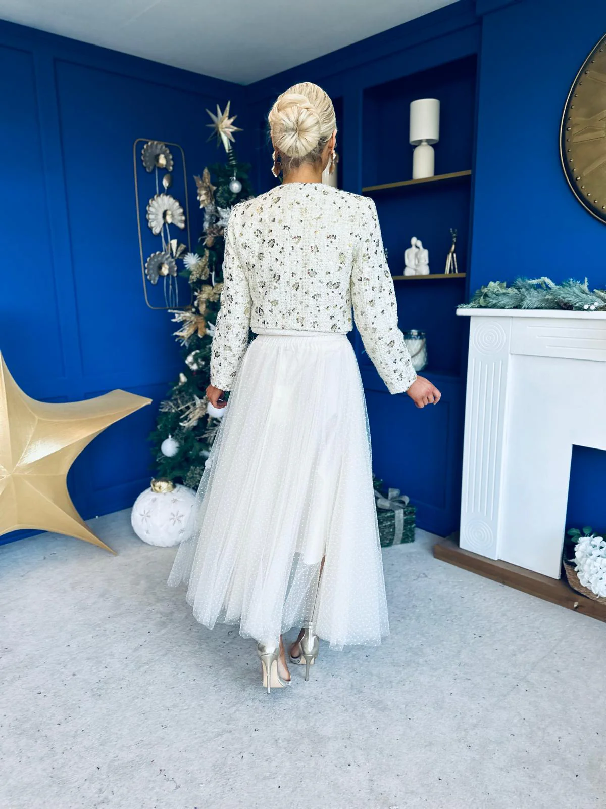 Daniella Detailed Tweed Jacket Cream - Image 10