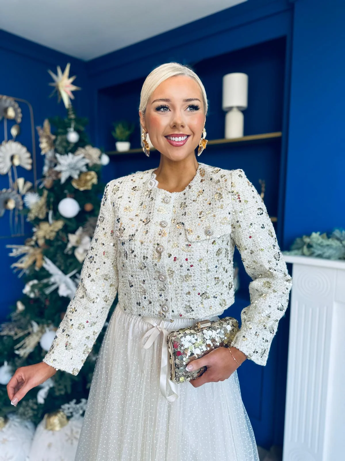 Daniella Detailed Tweed Jacket Cream - Image 3