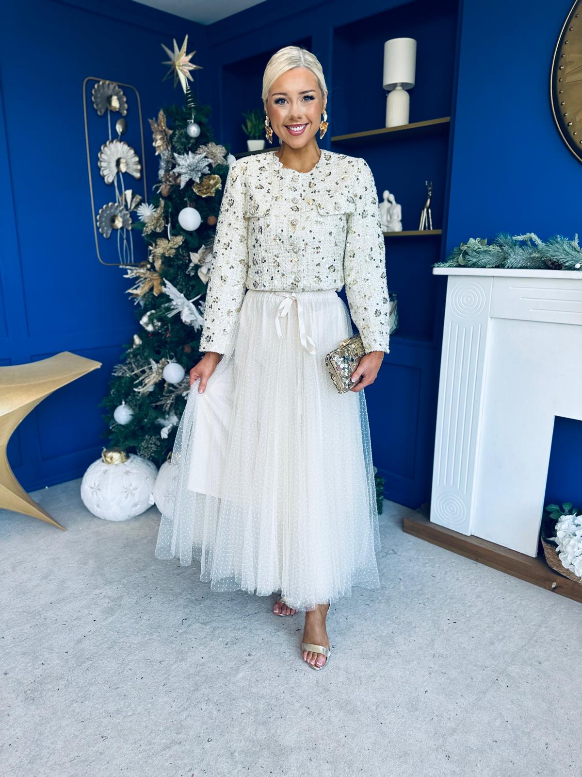 Daniella Detailed Tweed Jacket Cream - Image 4