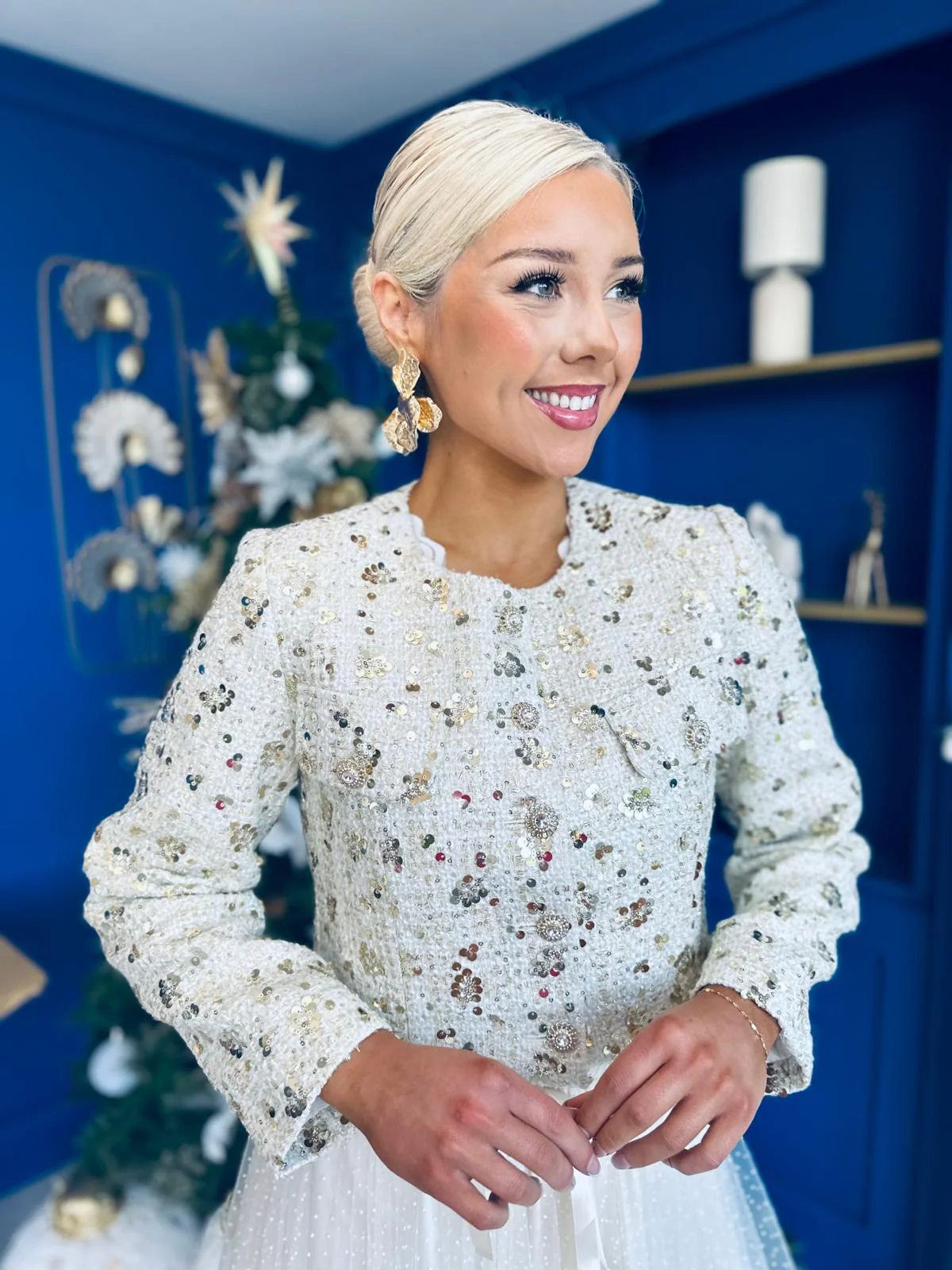 Daniella Detailed Tweed Jacket Cream - Image 5