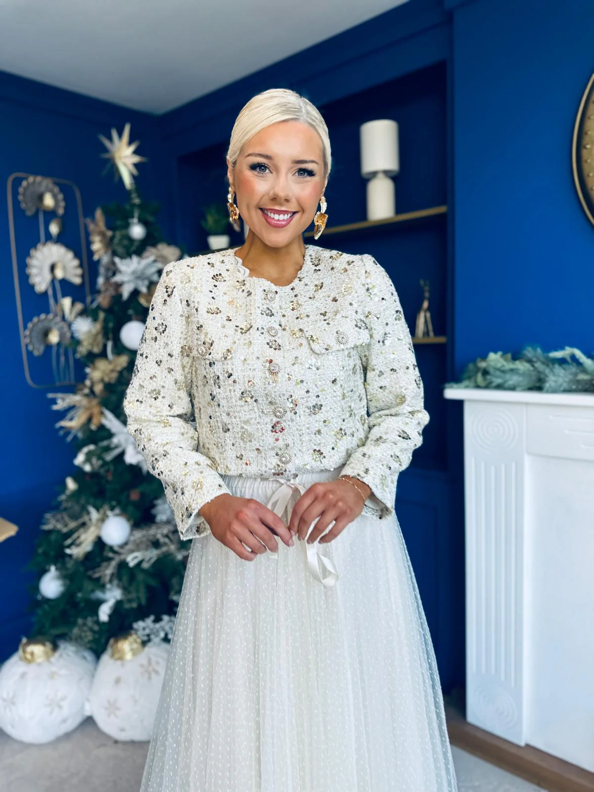 Daniella Detailed Tweed Jacket Cream - Image 6