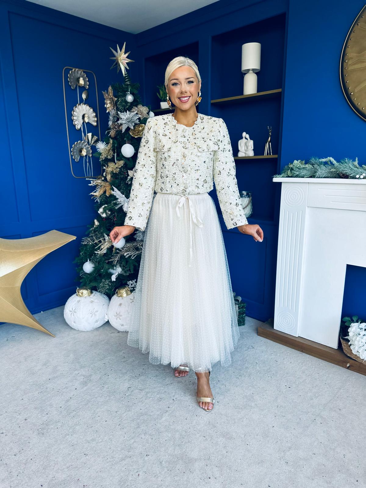 Daniella Detailed Tweed Jacket Cream - Image 8