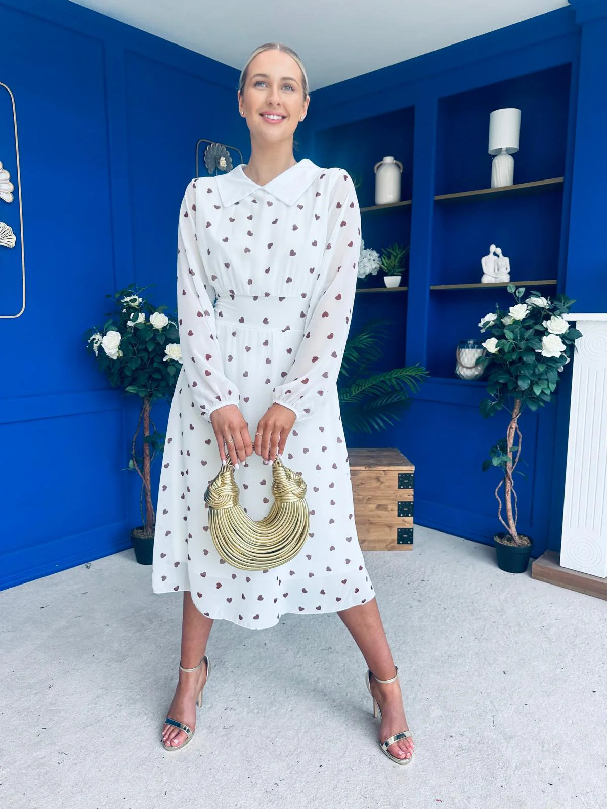 Doireann Detailed Midi Dress Polka Heart Coco White - Image 3