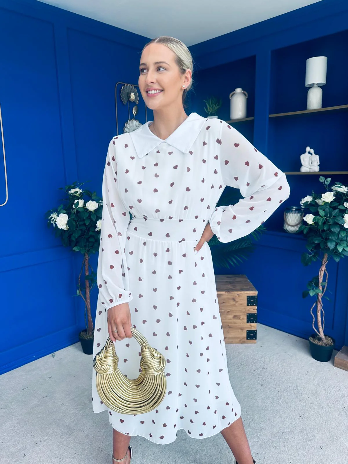 Doireann Detailed Midi Dress Polka Heart Coco White - Image 4