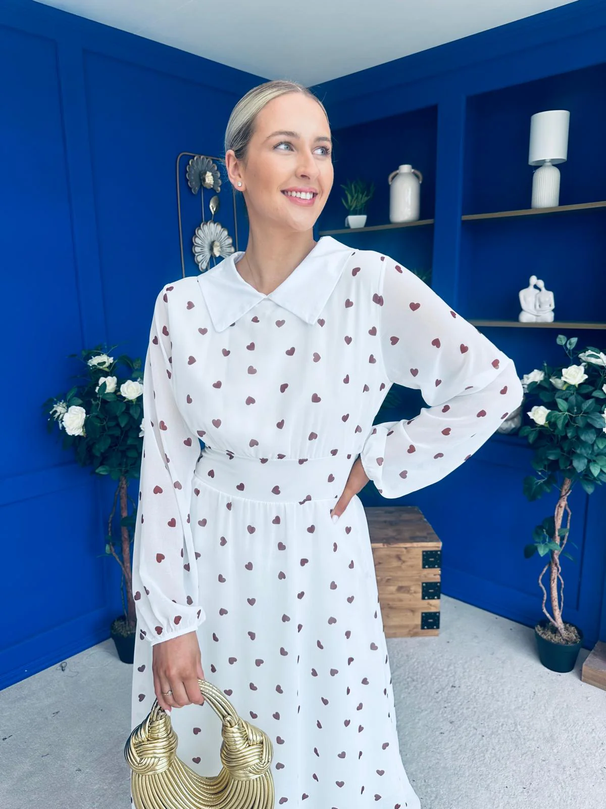 Doireann Detailed Midi Dress Polka Heart Coco White - Image 5