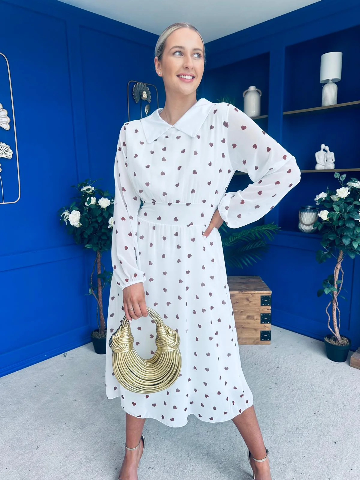 Doireann Detailed Midi Dress Polka Heart Coco White - Image 6