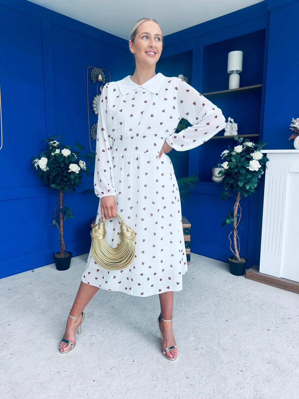 Doireann Detailed Midi Dress Polka Heart Coco White - Image 7