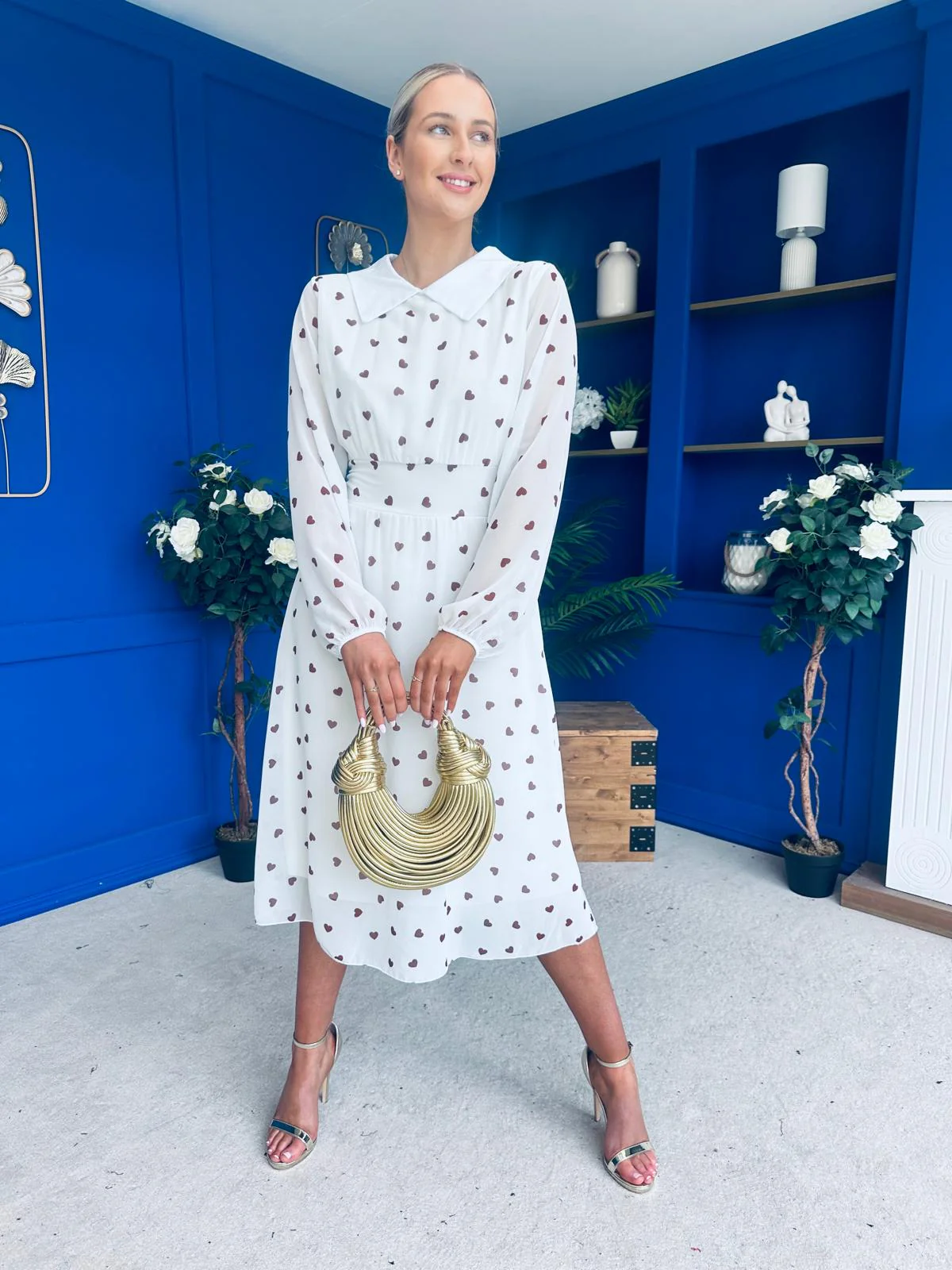 Doireann Detailed Midi Dress Polka Heart Coco White - Image 8